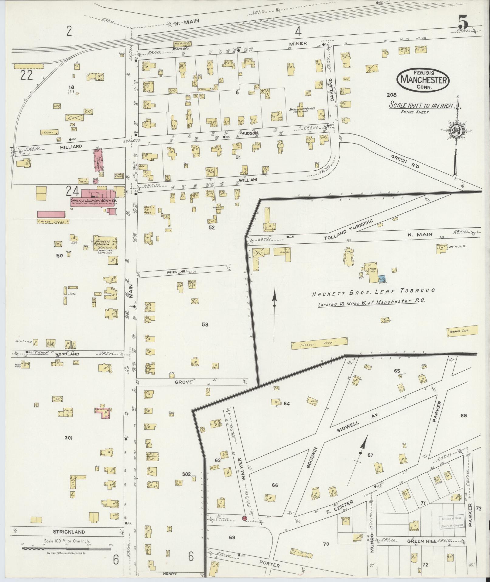Sanborn Fire Insurance Map from Manchester, Hartford County, Connecticut. (1919), Sheet 5 – Historic Sanborn Fire Insurance Map Print