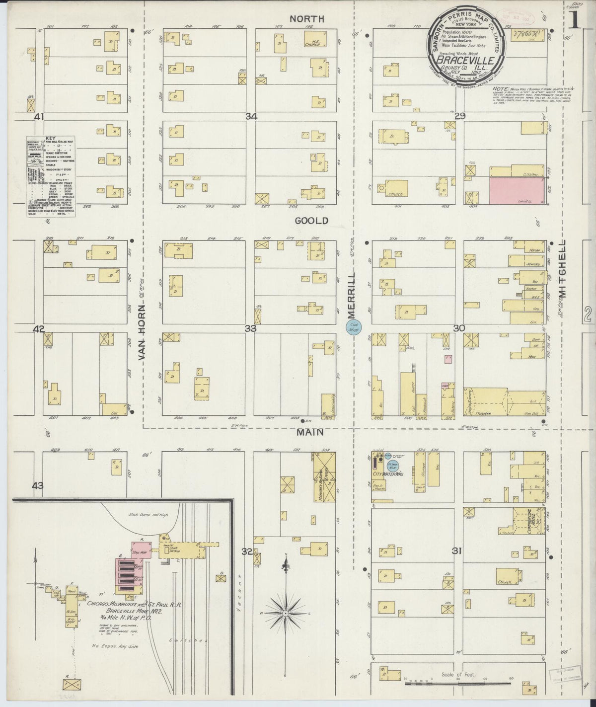 Sanborn Fire Insurance Map from Braceville, Grundy County, Illinois (1892), Sheet #0001 - Complete Map Set gallery image, historic Sanborn map, vintage wall art, Illinois Illinois