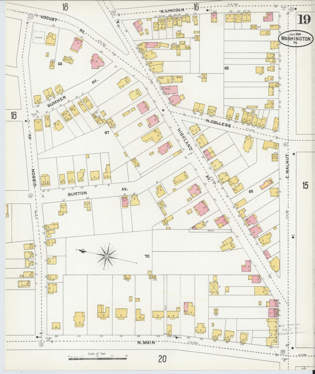 Sanborn Fire Insurance Map from Washington, Washington County, Pennsylvania (1904), Sheet #0019 - Complete Map Set gallery image, historic Sanborn map, vintage wall art, Sanborn Fire Insurance Map from Washington Washington