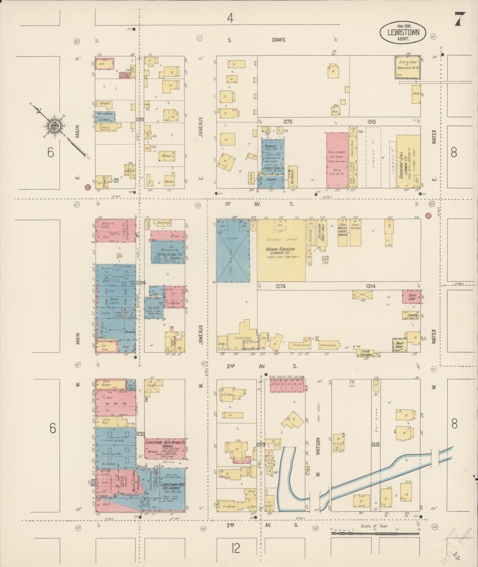 Sanborn Fire Insurance Map from Lewistown, Fergus County, Montana (1916), Sheet #0007 - Complete Map Set gallery image, historic Sanborn map, vintage wall art, Montana Montana