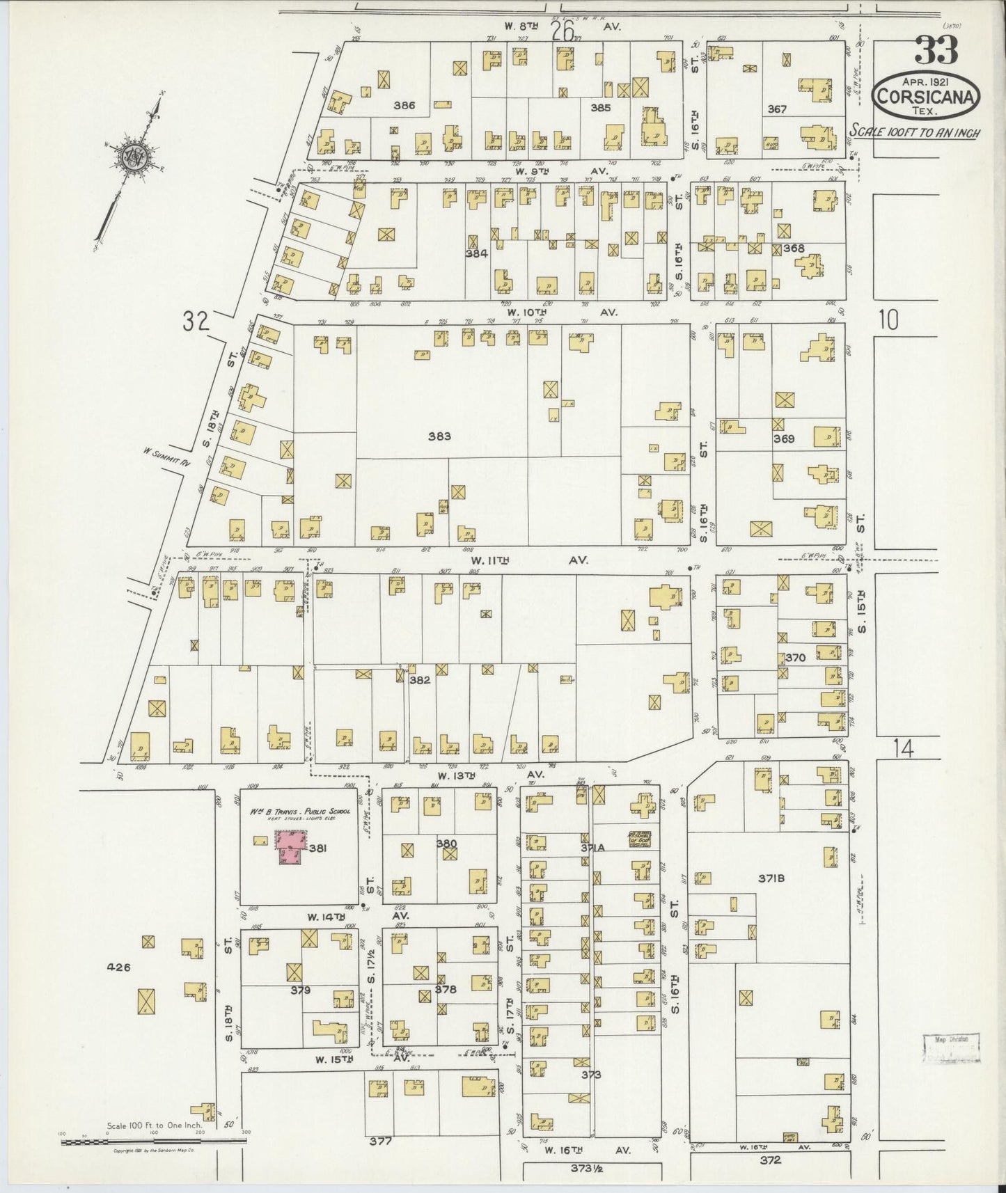 Sanborn Fire Insurance Map from Corsicana, Navarro County, Texas (1921), Sheet #0033 - Historic Sanborn Fire Insurance Map Print, vintage old map wall art, antique decor, genealogy gift, Texas Texas map