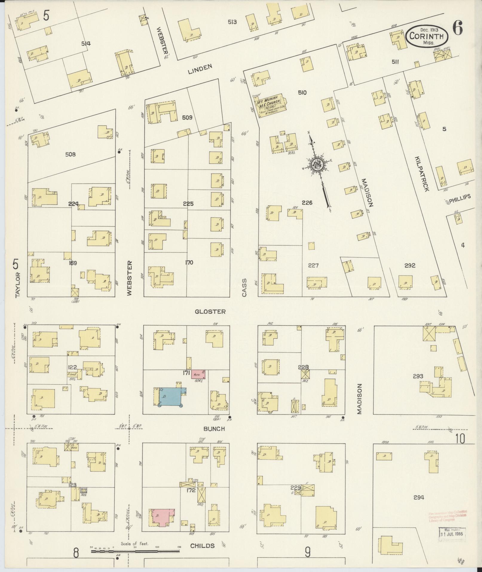 Sanborn Fire Insurance Map from Corinth, Alcorn County, Mississippi (1913), Sheet #0006 - Complete Map Set gallery image, historic Sanborn map, vintage wall art, Mississippi Mississippi
