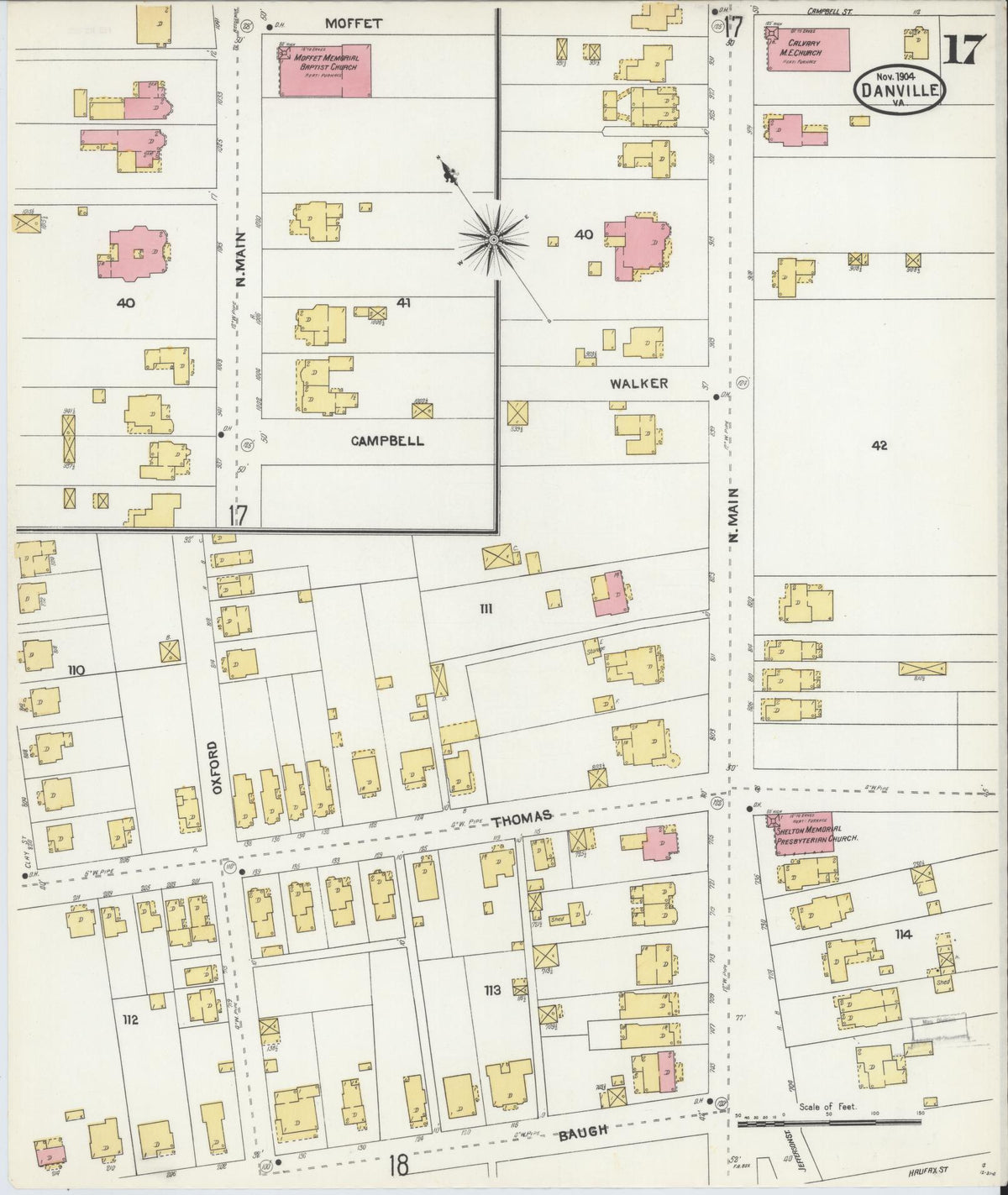 Sanborn Fire Insurance Map from Danville, Independent Cities, Virginia (1904), Sheet #0017 - Complete Map Set gallery image, historic Sanborn map, vintage wall art, Virginia Virginia