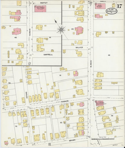 Sanborn Fire Insurance Map from Danville, Independent Cities, Virginia (1904), Sheet #0017 - Complete Map Set gallery image, historic Sanborn map, vintage wall art, Virginia Virginia