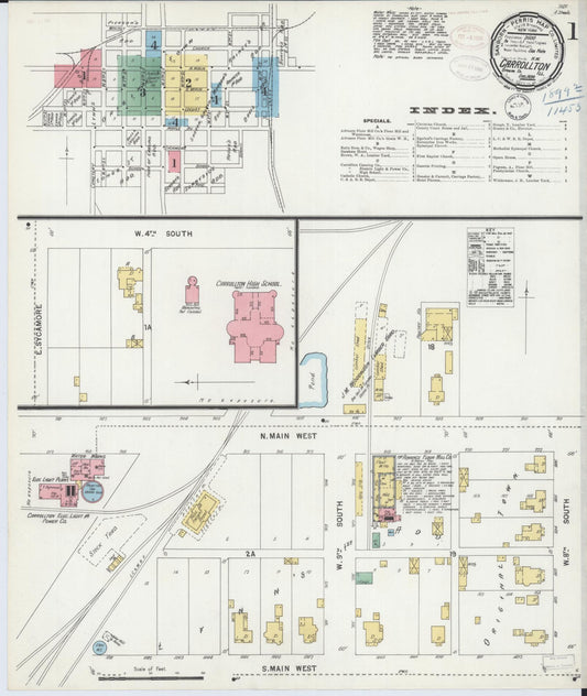 Sanborn Fire Insurance Map from Carrollton, Greene County, Illinois (1898), Sheet #0001 - Historic Sanborn Fire Insurance Map Print, vintage old map wall art, antique decor, genealogy gift, Illinois Illinois map