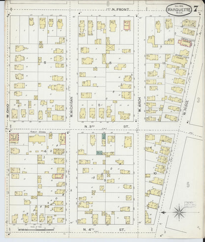 Sanborn Fire Insurance Map from Marquette, Marquette County, Michigan (1892), Sheet #0007 - Complete Map Set gallery image, historic Sanborn map, vintage wall art, Michigan Michigan