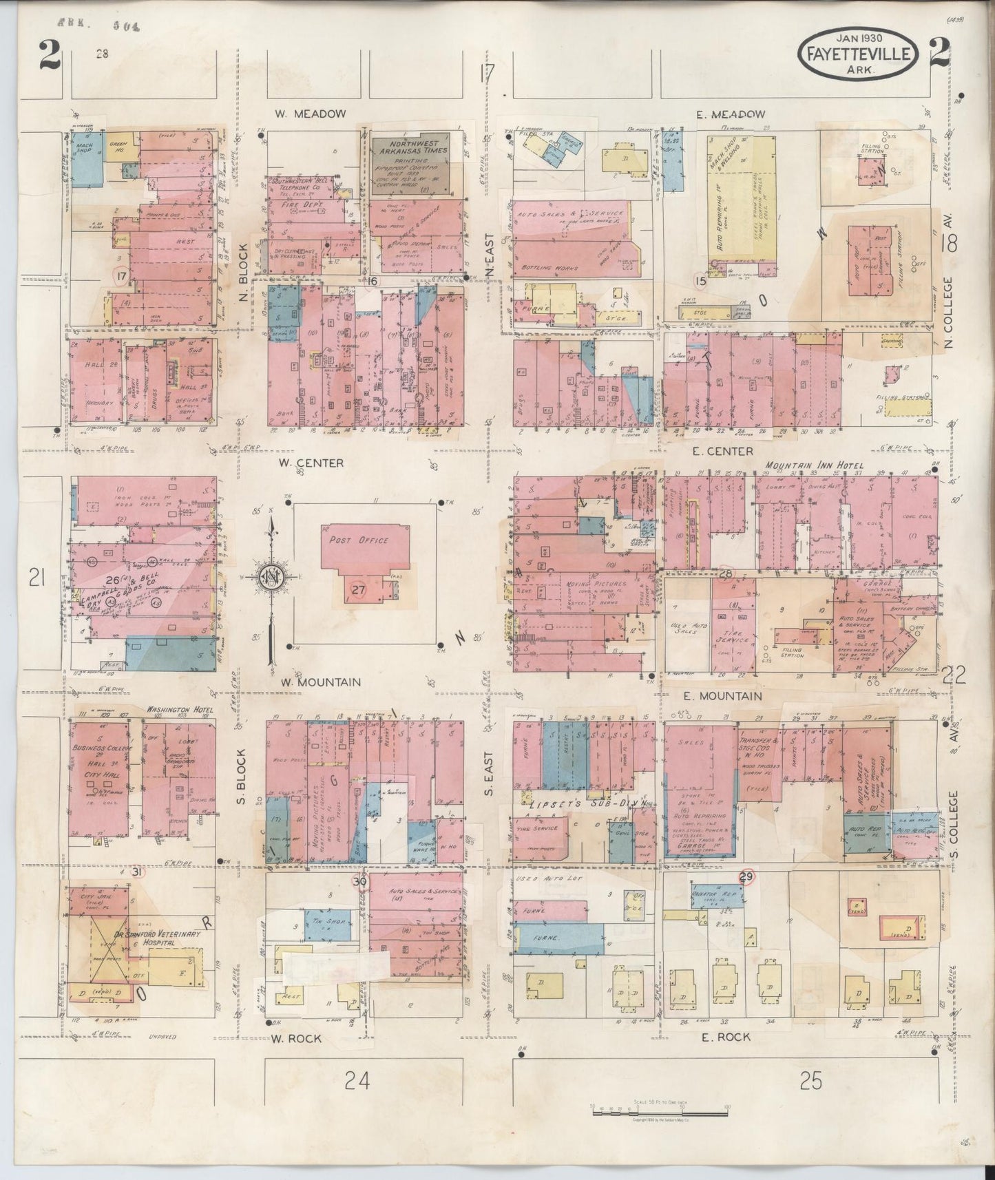 Sanborn Fire Insurance Map from Fayetteville, Washington County, Arkansas (1948), Sheet #0002 - Complete Map Set gallery image, historic Sanborn map, vintage wall art, Arkansas Arkansas