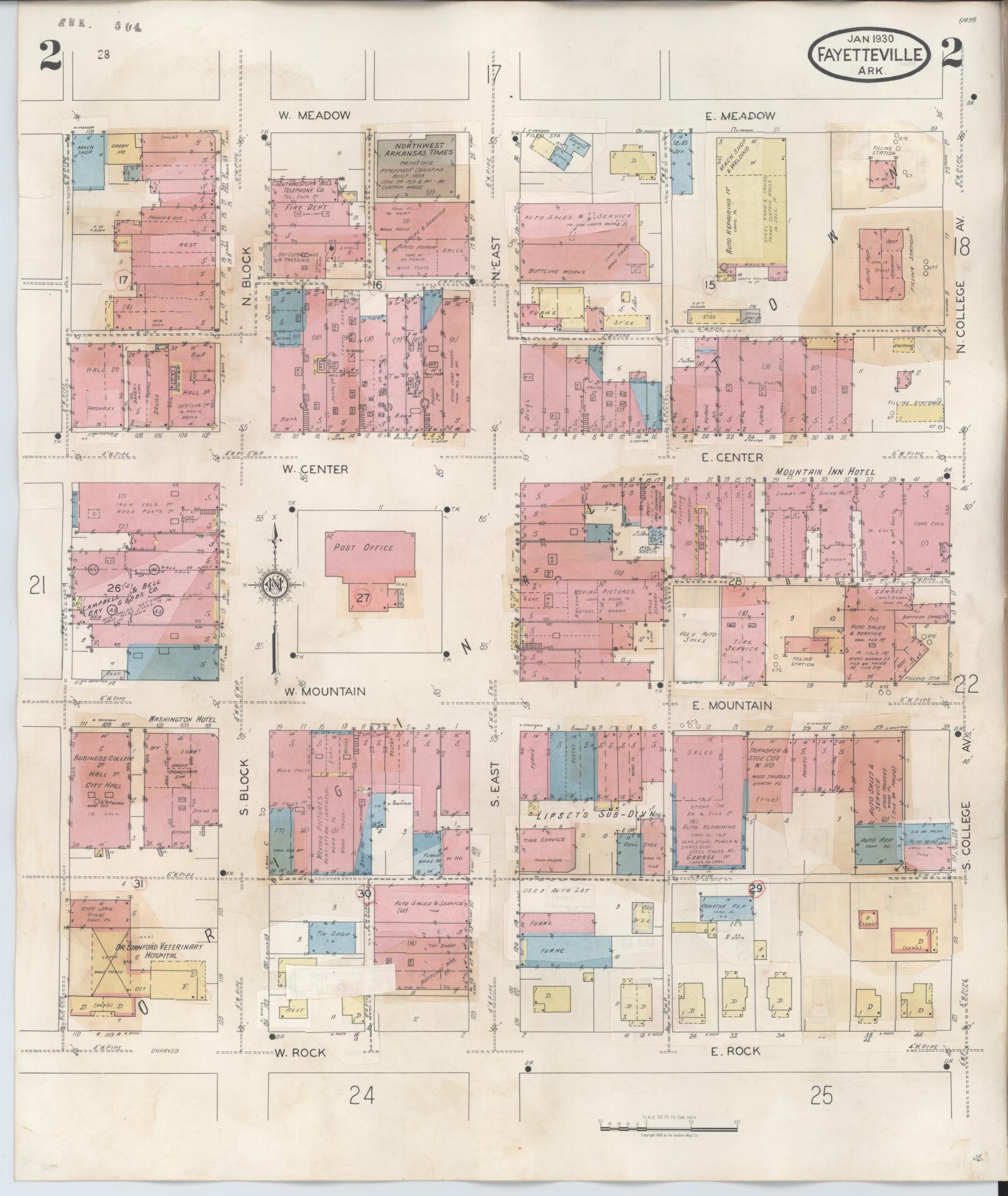 Sanborn Fire Insurance Map from Fayetteville, Washington County, Arkansas (1948), Sheet #0002 - Complete Map Set gallery image, historic Sanborn map, vintage wall art, Arkansas Arkansas