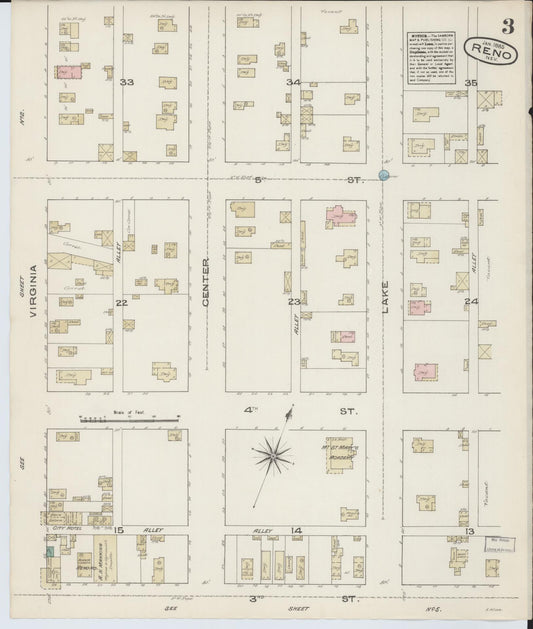 Sanborn Fire Insurance Map from Reno, Washoe County, Nevada (1885), Sheet #0003 - Historic Sanborn Fire Insurance Map Print, vintage old map wall art, antique decor, genealogy gift, Nevada Nevada map