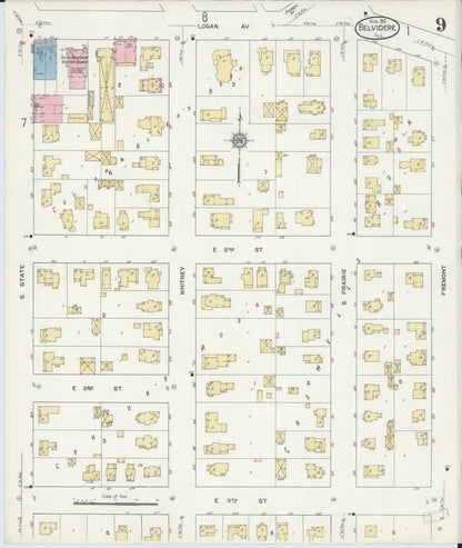 Sanborn Fire Insurance Map from Belvidere, Boone County, Illinois (1912), Sheet #0009 - Historic Sanborn Fire Insurance Map Print, vintage old map wall art, antique decor, genealogy gift, Illinois Illinois map