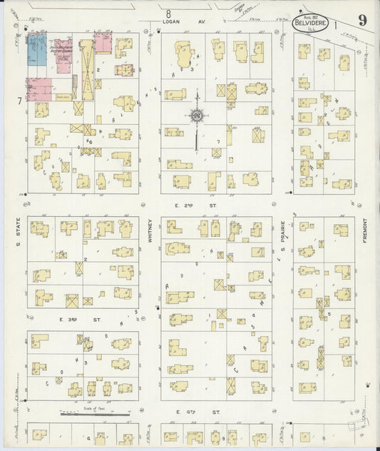 Sanborn Fire Insurance Map from Belvidere, Boone County, Illinois (1912), Sheet #0009 - Historic Sanborn Fire Insurance Map Print, vintage old map wall art, antique decor, genealogy gift, Illinois Illinois map