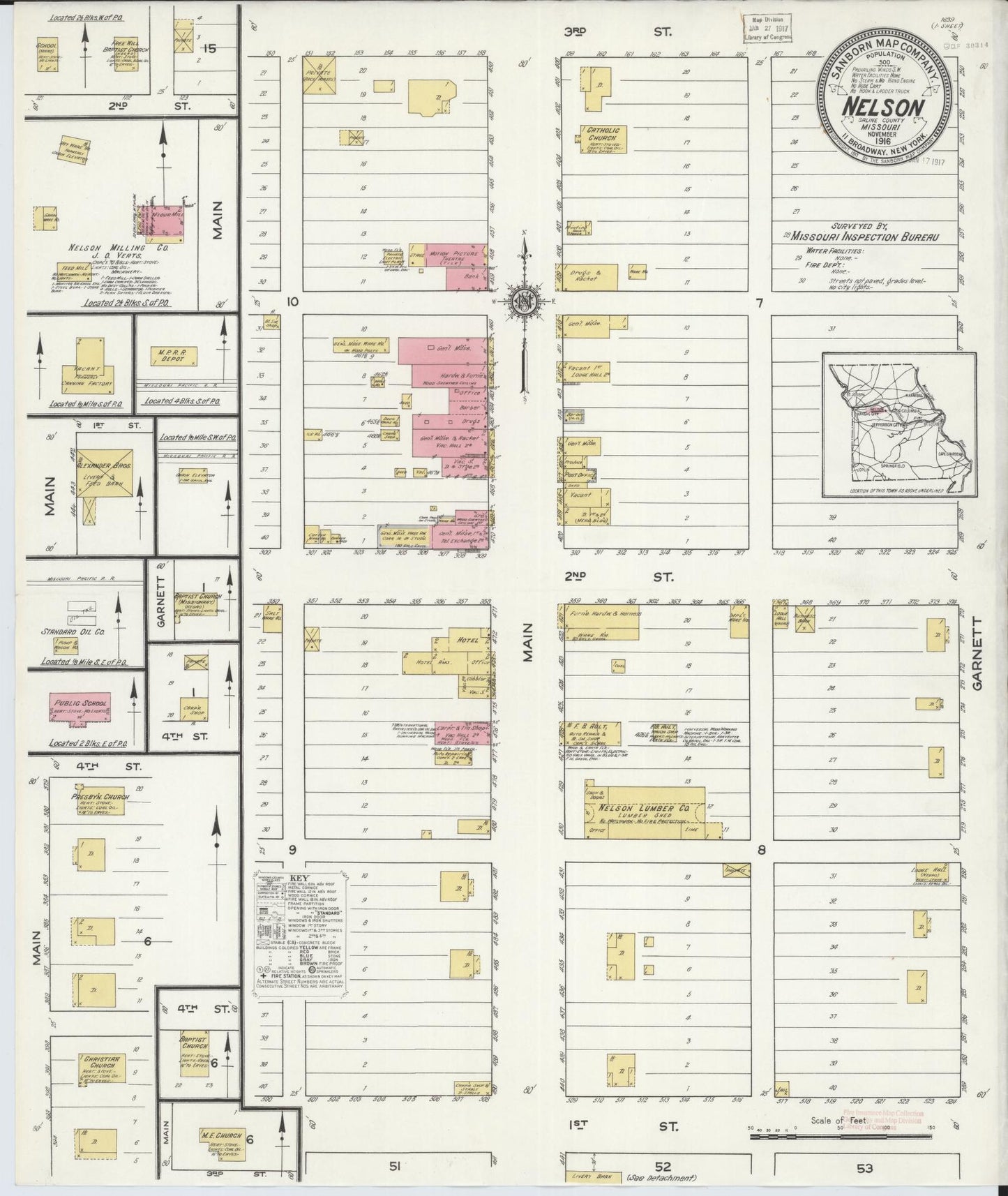 Sanborn Fire Insurance Map from Nelson, Saline County, Missouri (1916), Sheet #0001 - Historic Sanborn Fire Insurance Map Print, vintage old map wall art, antique decor, genealogy gift, Missouri Missouri map