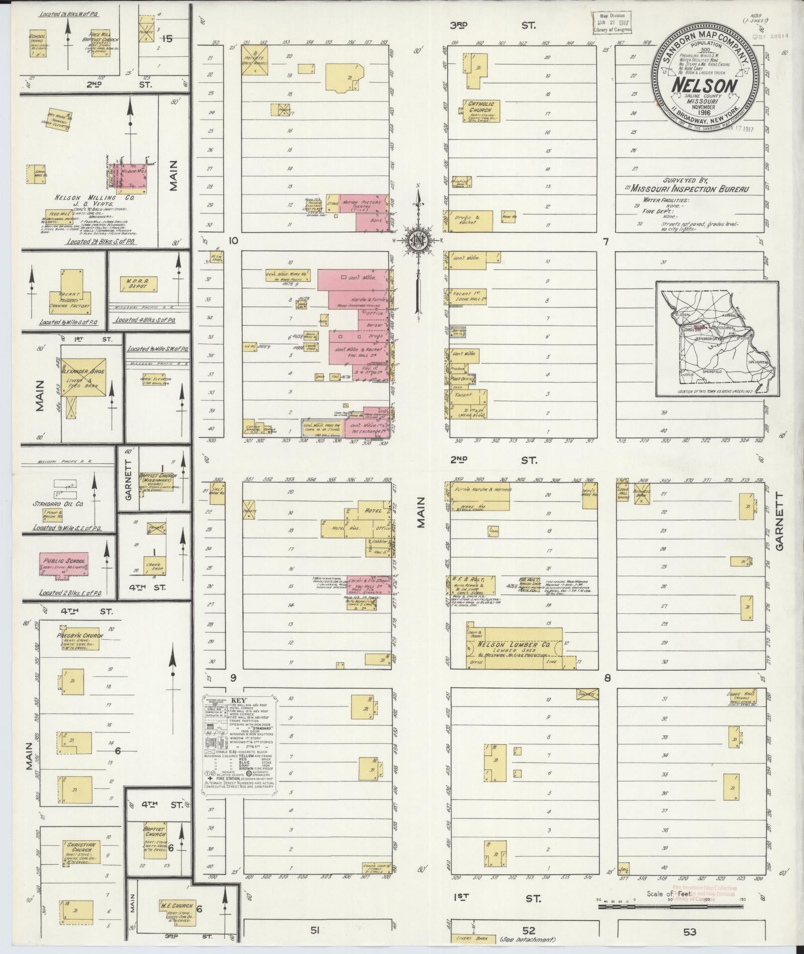 Sanborn Fire Insurance Map from Nelson, Saline County, Missouri (1916), Sheet #0001 - Historic Sanborn Fire Insurance Map Print, vintage old map wall art, antique decor, genealogy gift, Missouri Missouri map