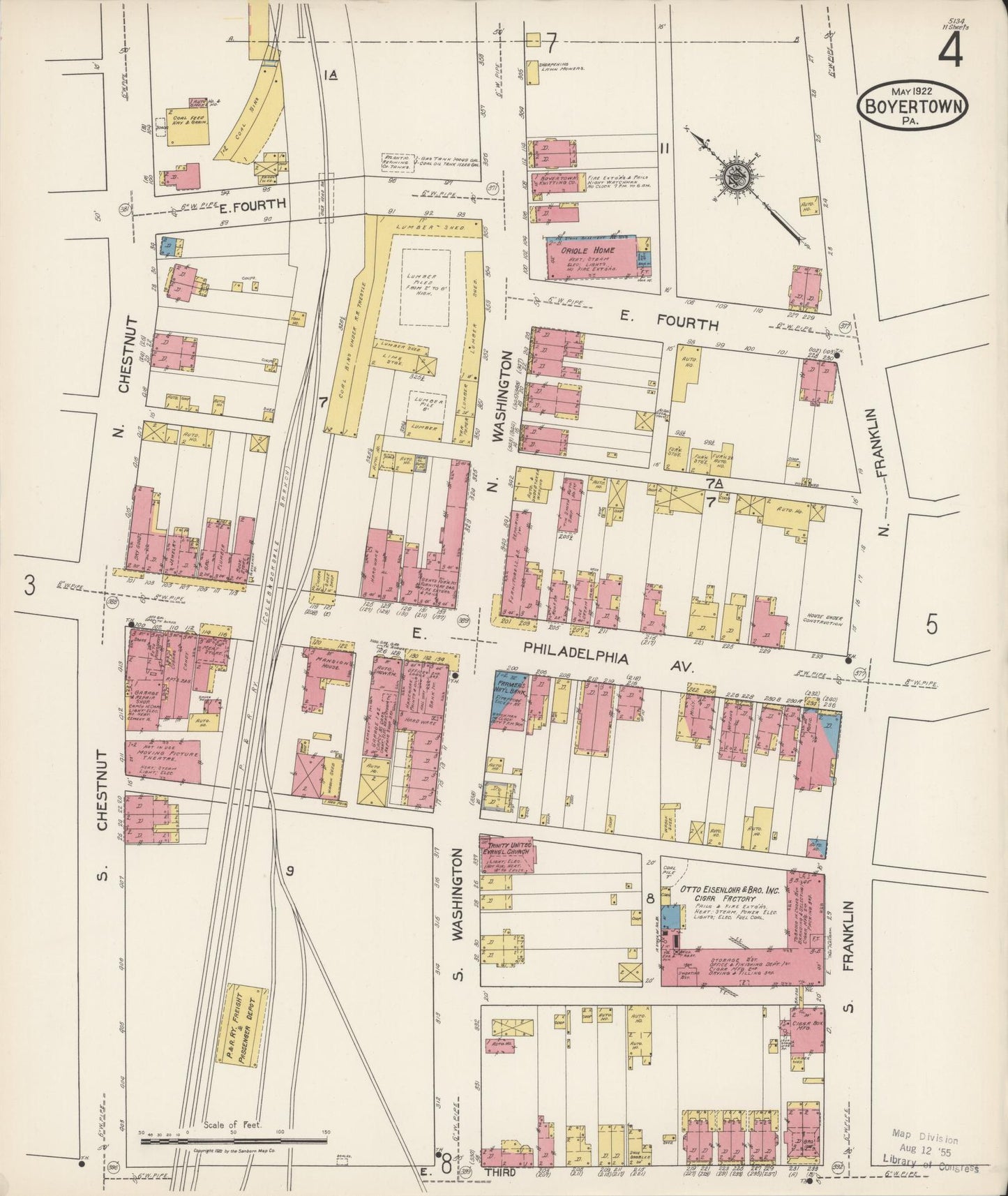 Sanborn Fire Insurance Map from Boyertown, Berks County, Pennsylvania (1922), Sheet #0004 - Historic Sanborn Fire Insurance Map Print, vintage old map wall art, antique decor, genealogy gift, Pennsylvania Pennsylvania map