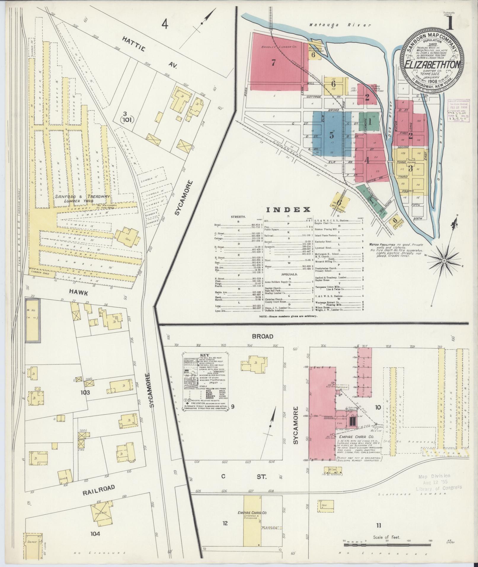 Sanborn Fire Insurance Map from Elizabethton, Carter County, Tennessee. (1908) – Historic Sanborn Fire Insurance Map Print