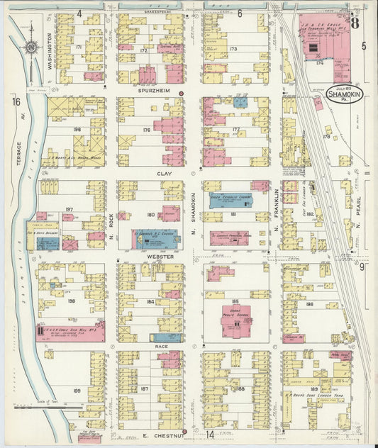 Sanborn Fire Insurance Map from Shamokin, Northumberland County, Pennsylvania (1913), Sheet #0008 - Historic Sanborn Fire Insurance Map Print, vintage old map wall art, antique decor, genealogy gift, Pennsylvania Pennsylvania map