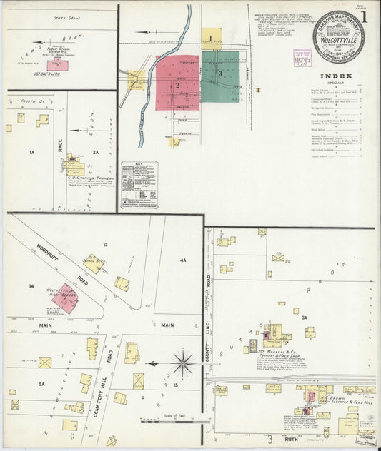 Sanborn Fire Insurance Map from Wolcottville, Noble And LaGrange Counties, Indiana (1907), Sheet #0001 - Historic Sanborn Fire Insurance Map Print, vintage old map wall art, antique decor, genealogy gift, Indiana Indiana map