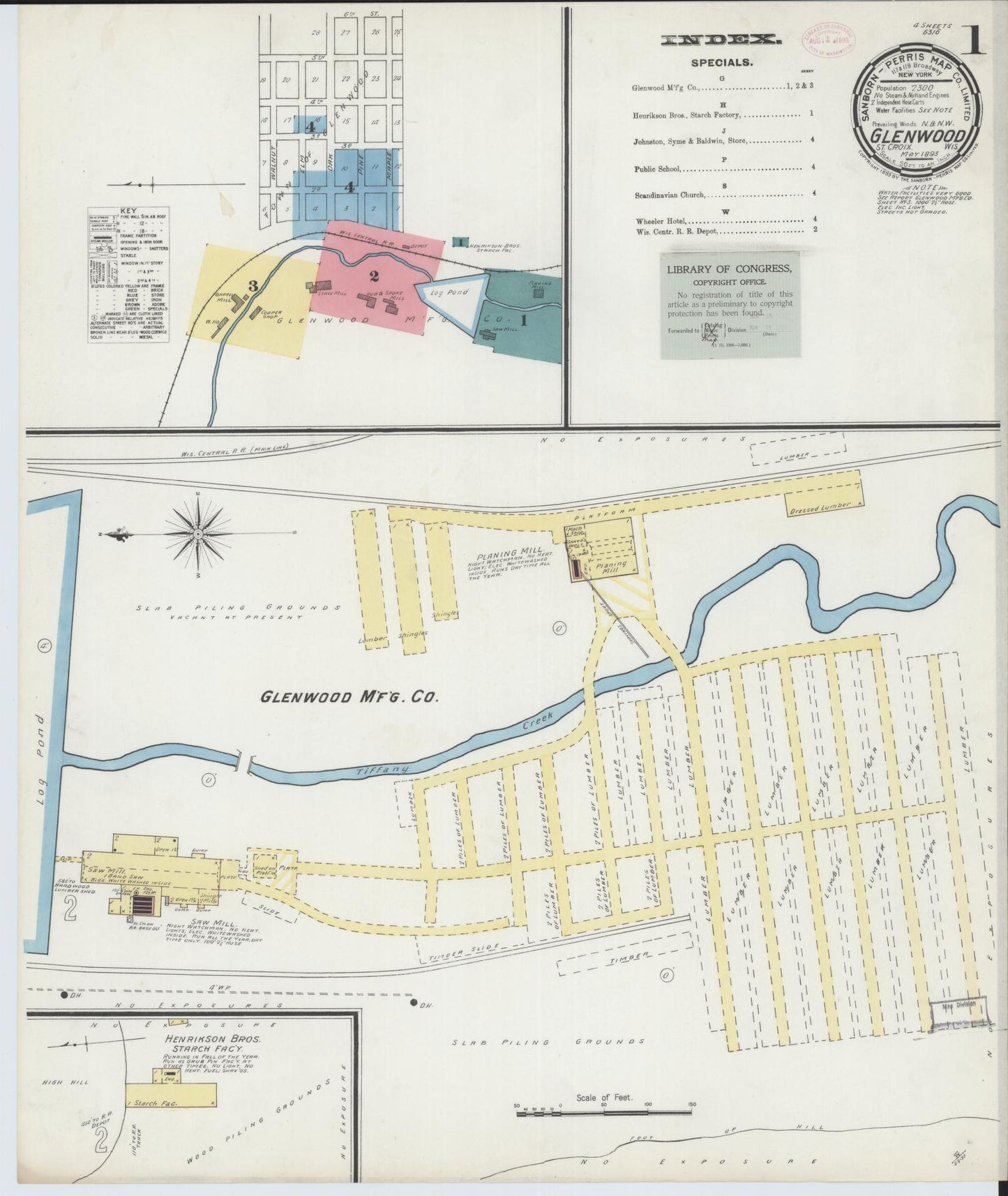 Sanborn Fire Insurance Map from Glenwood City, St. Croix County, Wisconsin (1893), Sheet #0001 - Complete Map Set gallery image, historic Sanborn map, vintage wall art, Wisconsin Wisconsin