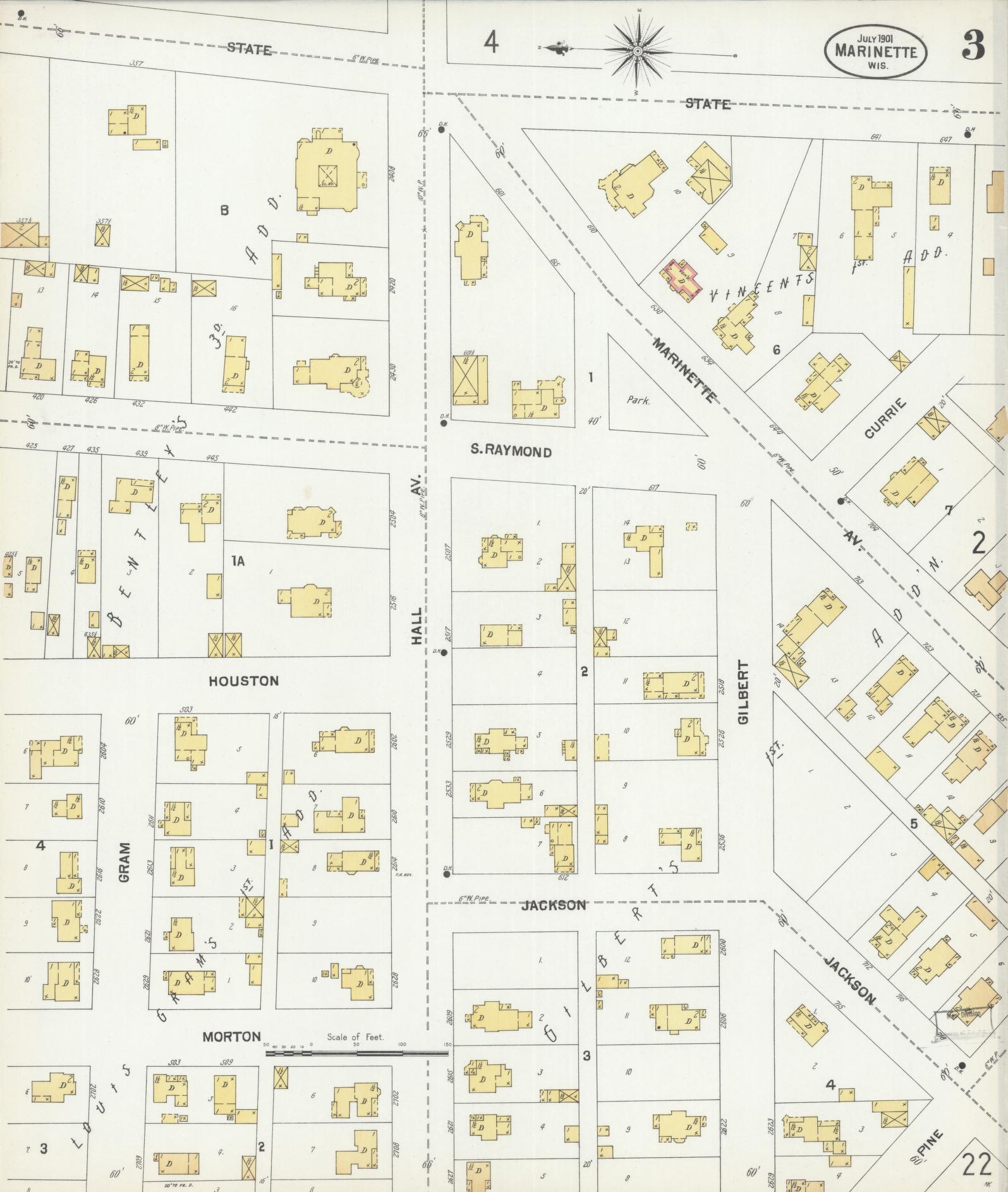Sanborn Fire Insurance Map from Marinette, Marinette County, Wisconsin (1901), Sheet #0003 - Complete Map Set gallery image, historic Sanborn map, vintage wall art, Wisconsin Wisconsin