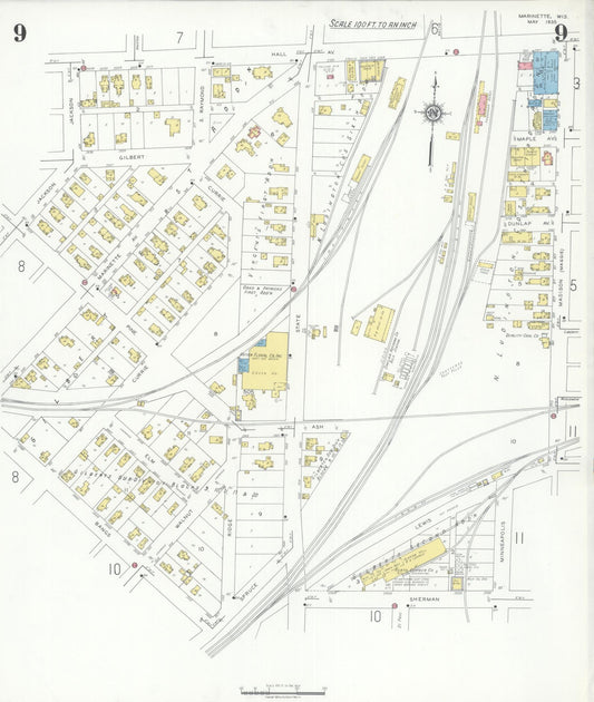 Sanborn Fire Insurance Map from Marinette, Marinette County, Wisconsin (1935), Sheet #0009 - Historic Sanborn Fire Insurance Map Print, vintage old map wall art, antique decor, genealogy gift, Wisconsin Wisconsin map