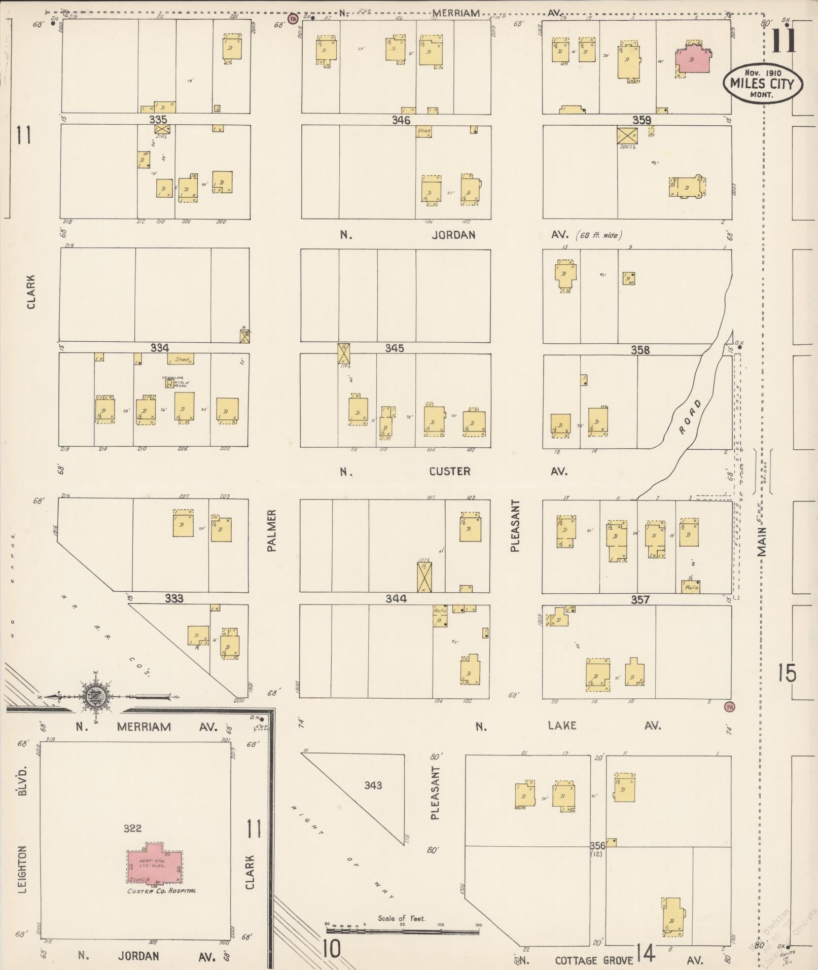 Sanborn Fire Insurance Map from Miles City, Custer County, Montana (1910), Sheet #0011 - Complete Map Set gallery image, historic Sanborn map, vintage wall art, Montana Montana