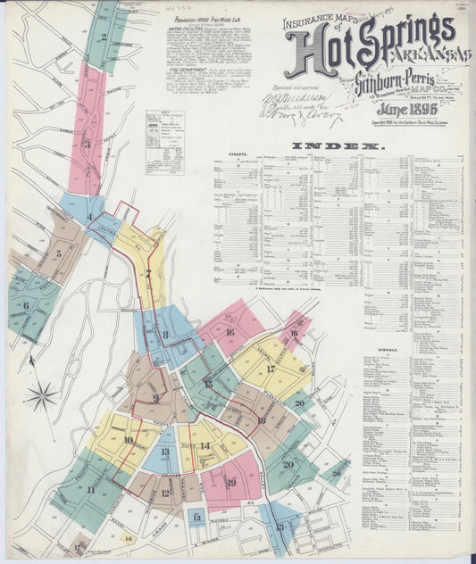 Sanborn Fire Insurance Map from Hot Springs, Garland County, Arkansas (1896), Sheet #0001 - Historic Sanborn Fire Insurance Map Print, vintage old map wall art, antique decor, genealogy gift, Arkansas Arkansas map