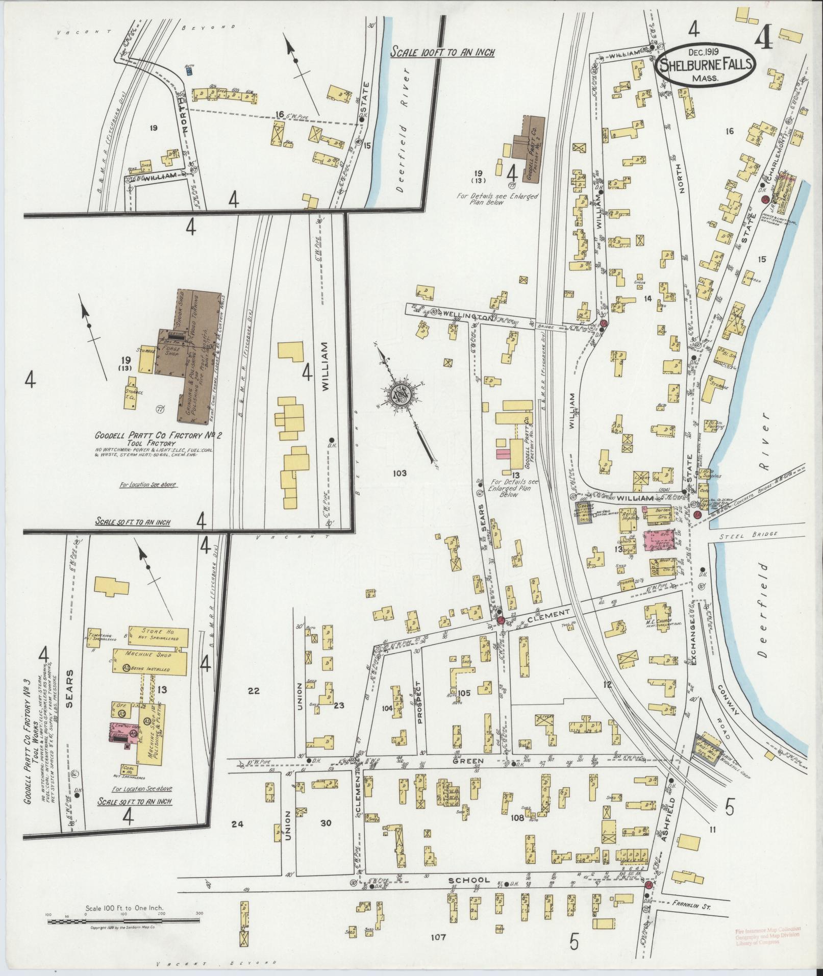 Sanborn Fire Insurance Map from Shelburne Falls, Franklin County, Massachusetts (1919), Sheet #0004 - Historic Sanborn Fire Insurance Map Print, vintage old map wall art, antique decor, genealogy gift, Massachusetts Massachusetts map