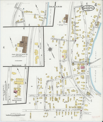 Sanborn Fire Insurance Map from Shelburne Falls, Franklin County, Massachusetts (1919), Sheet #0004 - Historic Sanborn Fire Insurance Map Print, vintage old map wall art, antique decor, genealogy gift, Massachusetts Massachusetts map
