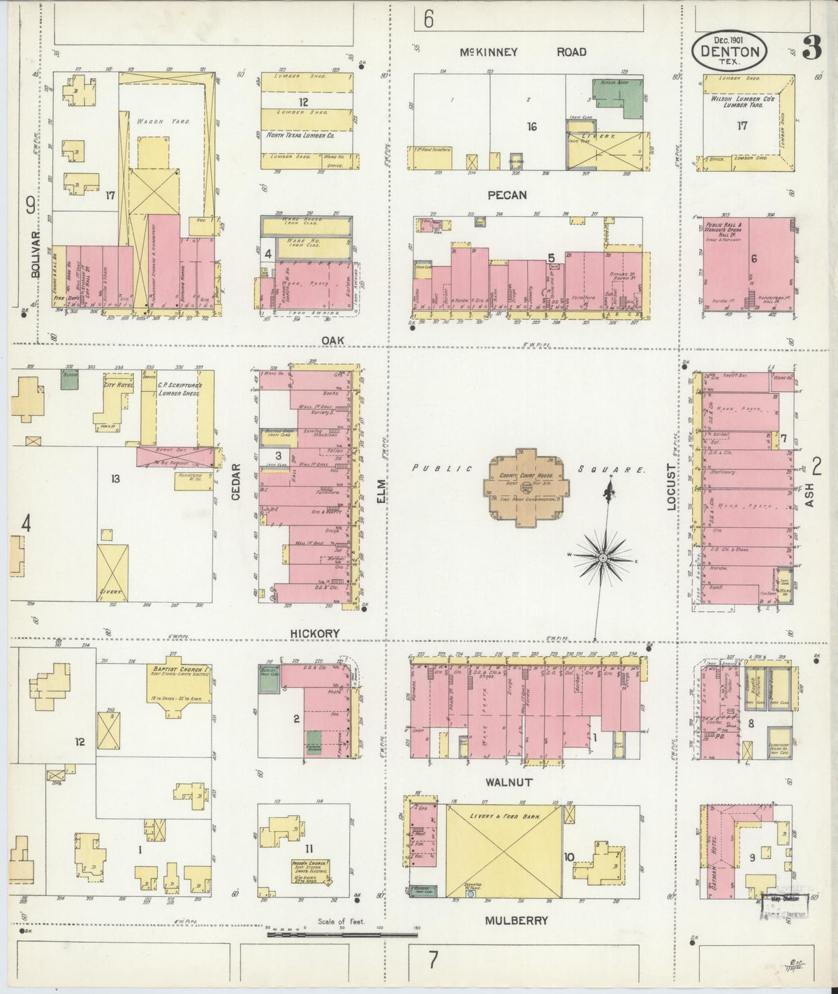Sanborn Fire Insurance Map from Denton, Denton County, Texas (1901), Sheet #0003 - Complete Map Set gallery image, historic Sanborn map, vintage wall art, Texas Texas