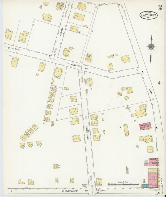 Sanborn Fire Insurance Map from East Point, Fulton County, Georgia (1911), Sheet #0002 - Historic Sanborn Fire Insurance Map Print, vintage old map wall art, antique decor, genealogy gift, Georgia Georgia map