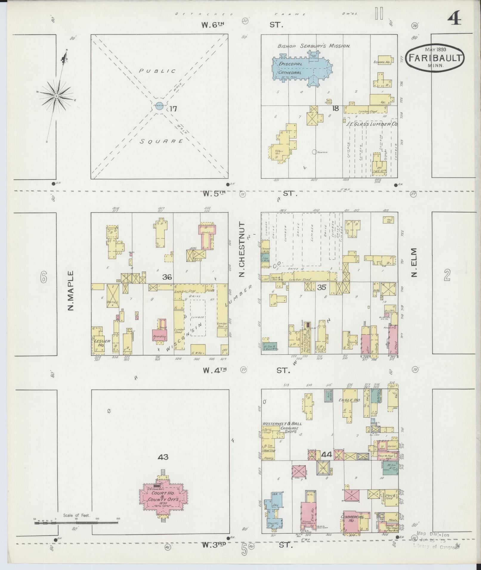 Sanborn Fire Insurance Map from Faribault, Rice County, Minnesota (1893), Sheet #0004 - Historic Sanborn Fire Insurance Map Print, vintage old map wall art, antique decor, genealogy gift, Minnesota Minnesota map