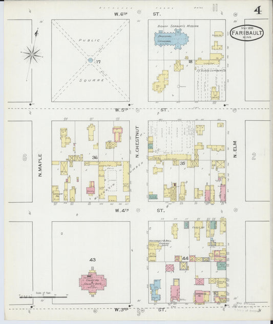 Sanborn Fire Insurance Map from Faribault, Rice County, Minnesota (1893), Sheet #0004 - Historic Sanborn Fire Insurance Map Print, vintage old map wall art, antique decor, genealogy gift, Minnesota Minnesota map