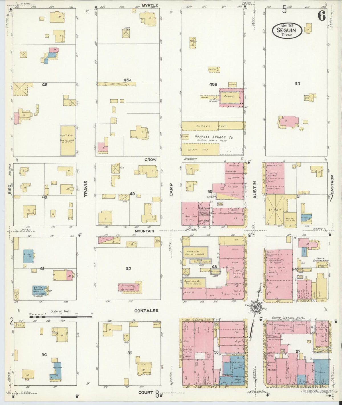 Sanborn Fire Insurance Map from Seguin, Guadalupe County, Texas (1912), Sheet #0006 - Complete Map Set gallery image, historic Sanborn map, vintage wall art, Texas Texas