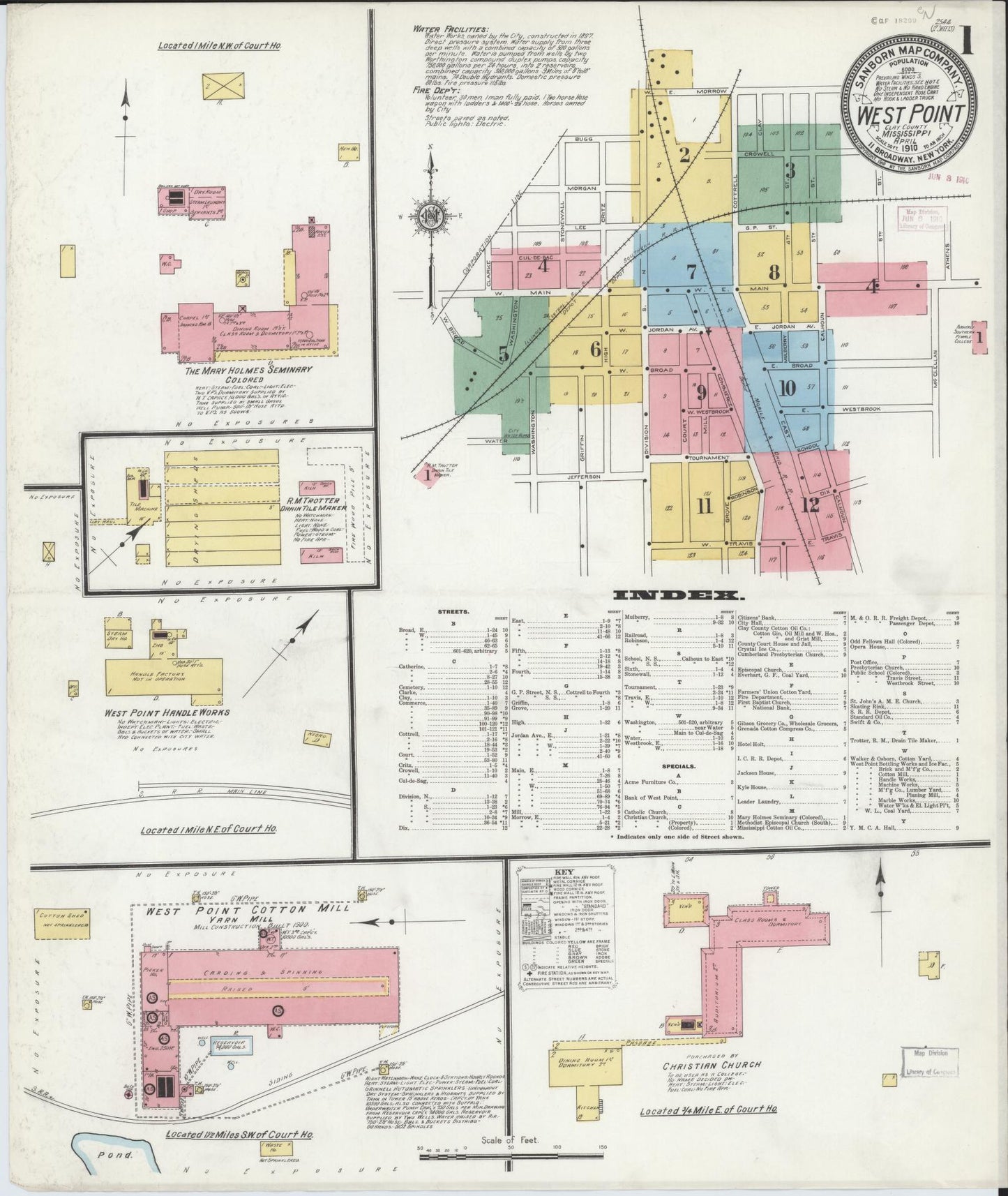 Sanborn Fire Insurance Map from West Point, Clay County, Mississippi (1910), Sheet #0001 - Complete Map Set gallery image, historic Sanborn map, vintage wall art, Mississippi Mississippi