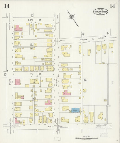 Sanborn Fire Insurance Map from Bowling Green, Warren County, Kentucky (1925), Sheet #0014 - Complete Map Set gallery image, historic Sanborn map, vintage wall art, Kentucky Kentucky