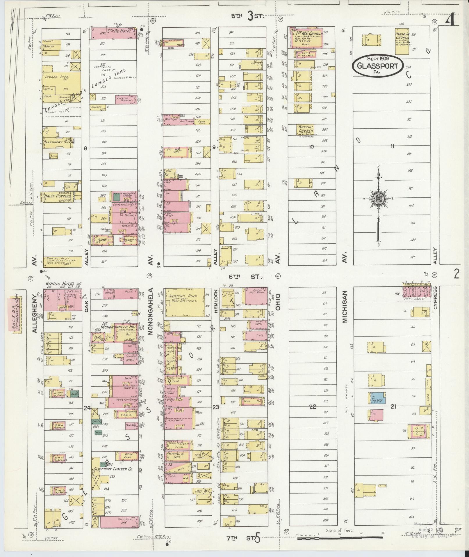 Sanborn Fire Insurance Map from Glassport, Allegheny County, Pennsylvania (1909), Sheet #0004 - Historic Sanborn Fire Insurance Map Print, vintage old map wall art, antique decor, genealogy gift, Pennsylvania Pennsylvania map