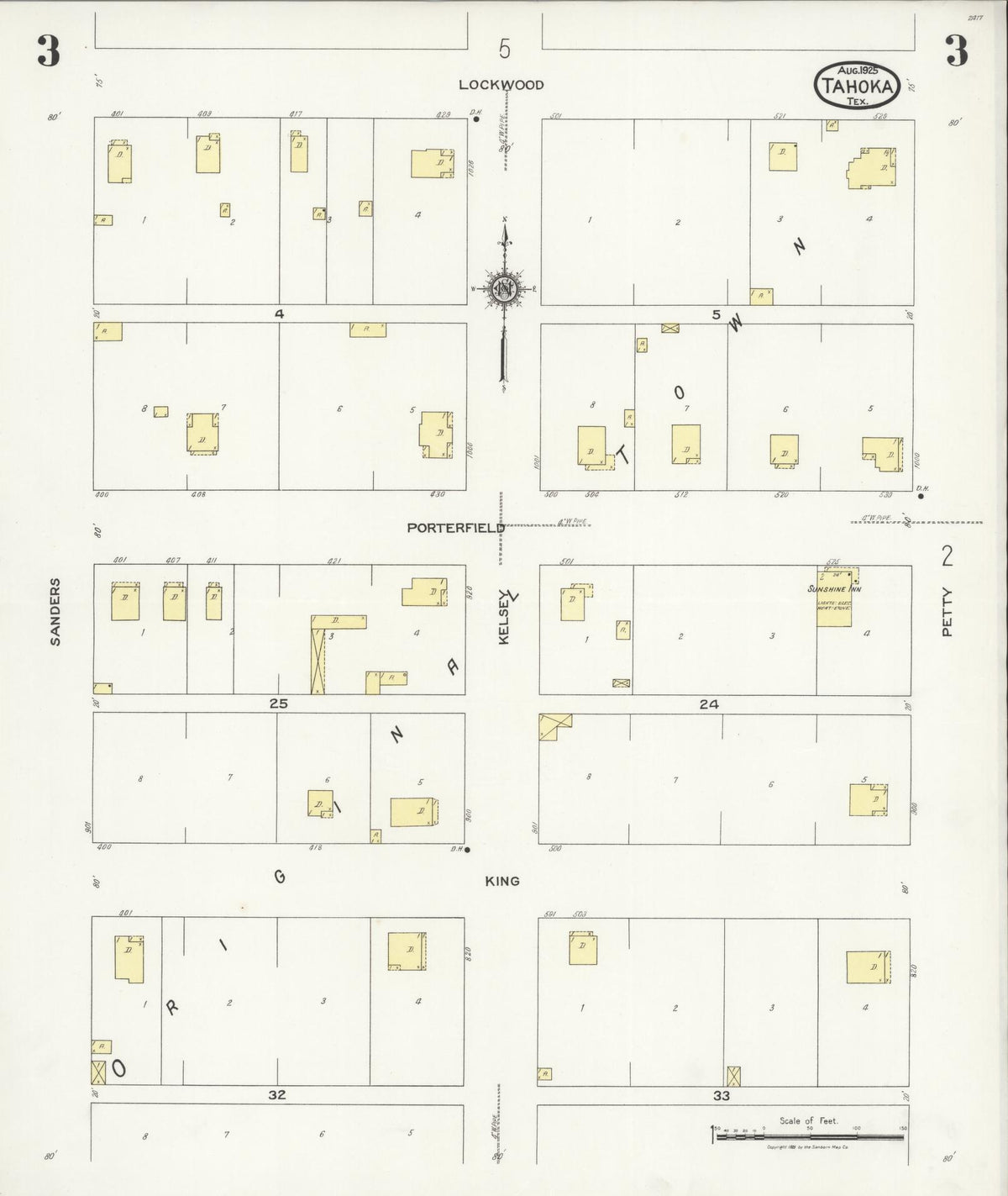 Sanborn Fire Insurance Map from Tahoka, Lynn County, Texas (1925), Sheet #0003 - Complete Map Set gallery image, historic Sanborn map, vintage wall art, Texas Texas