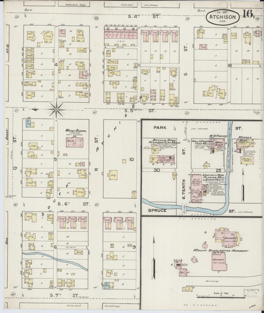 Sanborn Fire Insurance Map from Atchison, Atchison County, Kansas (1887), Sheet #0016 - Historic Sanborn Fire Insurance Map Print, vintage old map wall art, antique decor, genealogy gift, Kansas Kansas map