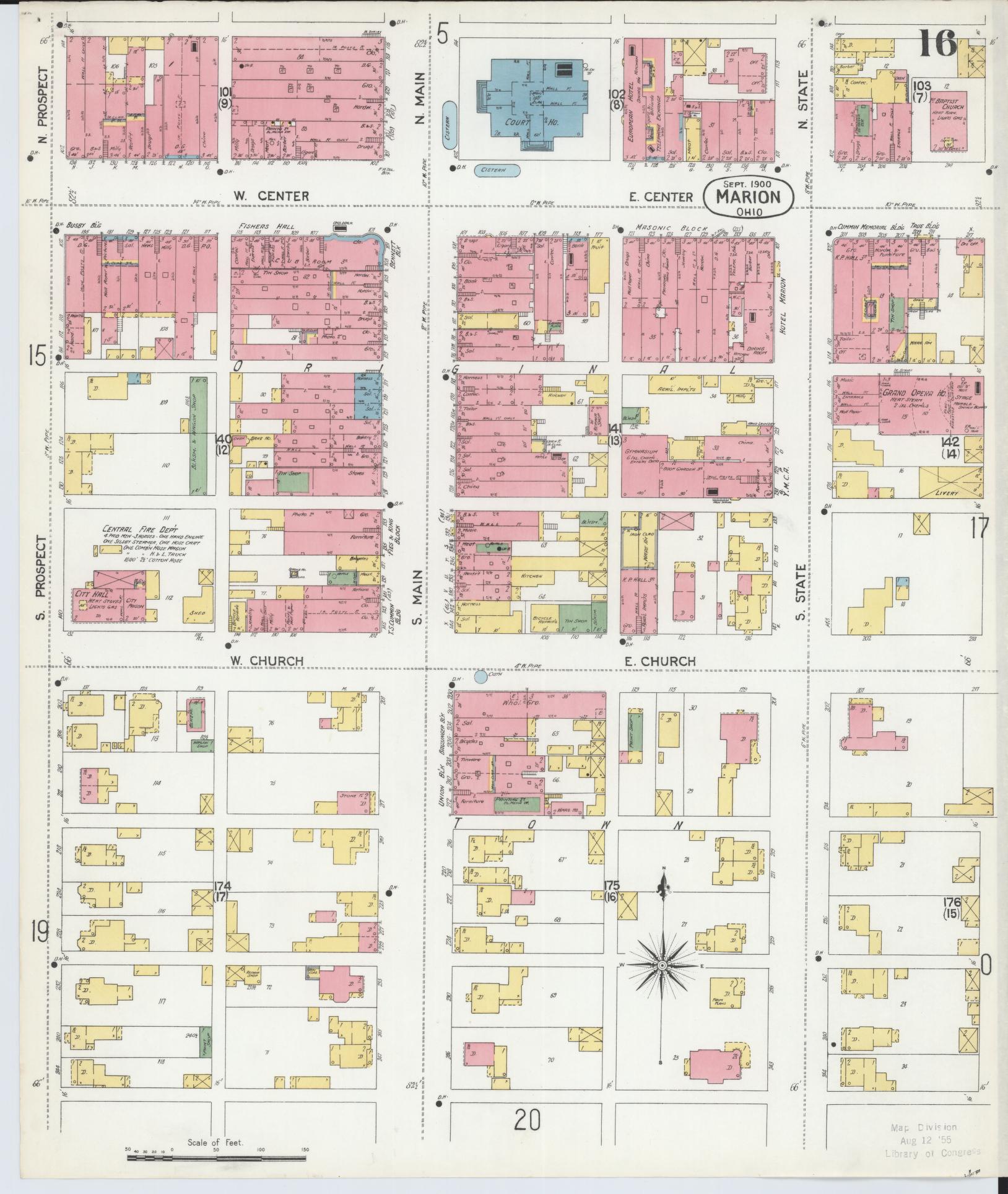 Sanborn Fire Insurance Map from Marion, Marion County, Ohio (1900), Sheet #0016 - Complete Map Set gallery image, historic Sanborn map, vintage wall art, Ohio Ohio