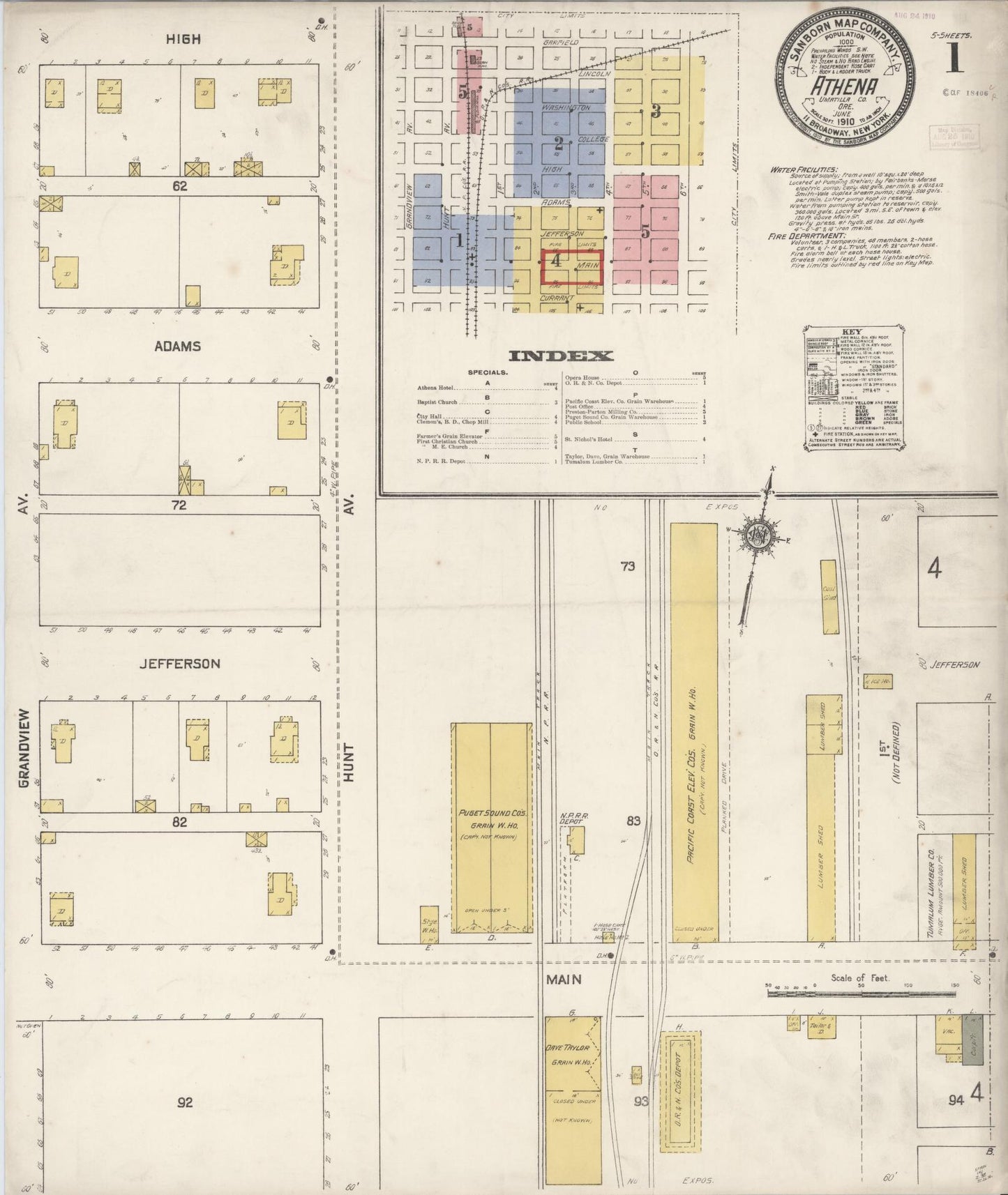 Sanborn Fire Insurance Map from Athena, Umatilla County, Oregon (1910), Sheet #0001 - Complete Map Set gallery image, historic Sanborn map, vintage wall art, Oregon Oregon