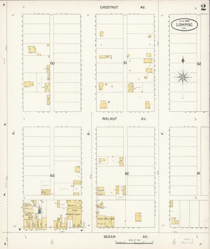 Sanborn Fire Insurance Map from Lompoc, Santa Barbara County, California (1895), Sheet #0002 - Complete Map Set gallery image, historic Sanborn map, vintage wall art, California California