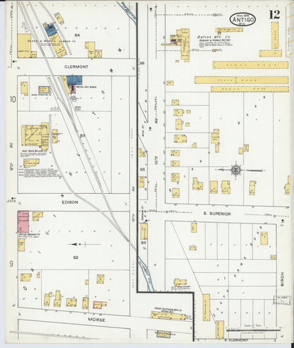 Sanborn Fire Insurance Map from Antigo, Langlade County, Wisconsin (1919), Sheet #0012 - Historic Sanborn Fire Insurance Map Print, vintage old map wall art, antique decor, genealogy gift, Wisconsin Wisconsin map