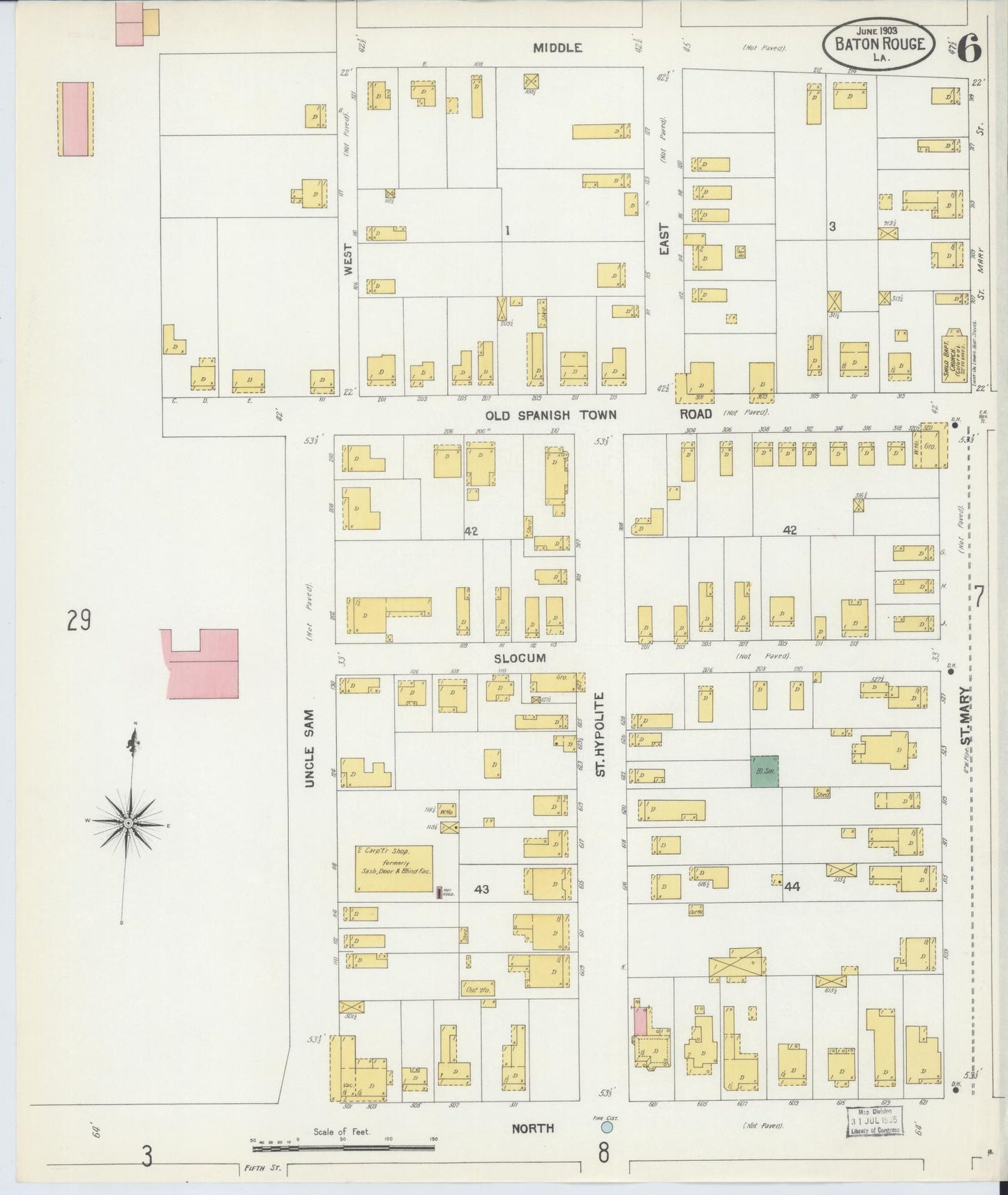 Sanborn Fire Insurance Map from Baton Rouge, East Baton Rouge Parish, Louisiana (1903), Sheet #0006 - Complete Map Set gallery image, historic Sanborn map, vintage wall art, Louisiana Louisiana