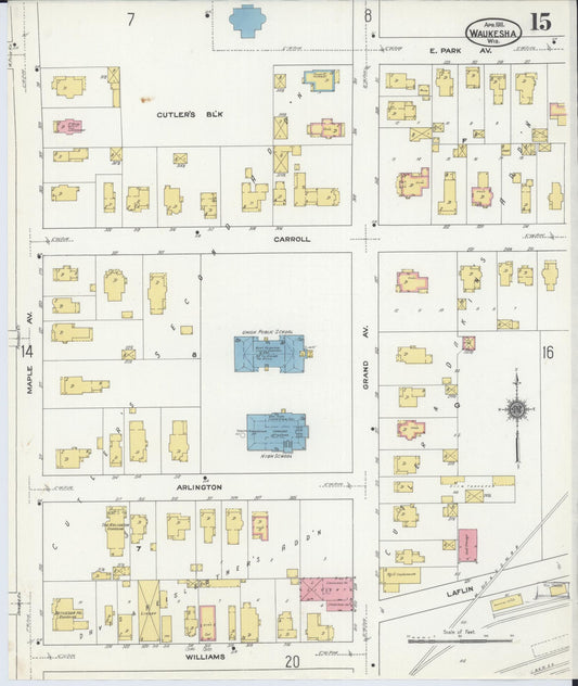Sanborn Fire Insurance Map from Waukesha, Waukesha County, Wisconsin (1911), Sheet #0015 - Historic Sanborn Fire Insurance Map Print, vintage old map wall art, antique decor, genealogy gift, Wisconsin Wisconsin map