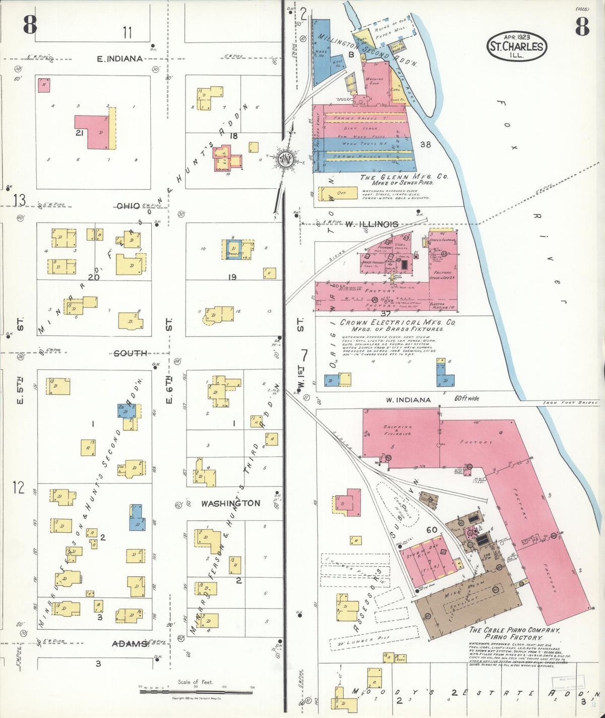 Sanborn Fire Insurance Map from Saint Charles, Kane County, Illinois (1923), Sheet #0008 - Complete Map Set gallery image, historic Sanborn map, vintage wall art, Illinois Illinois