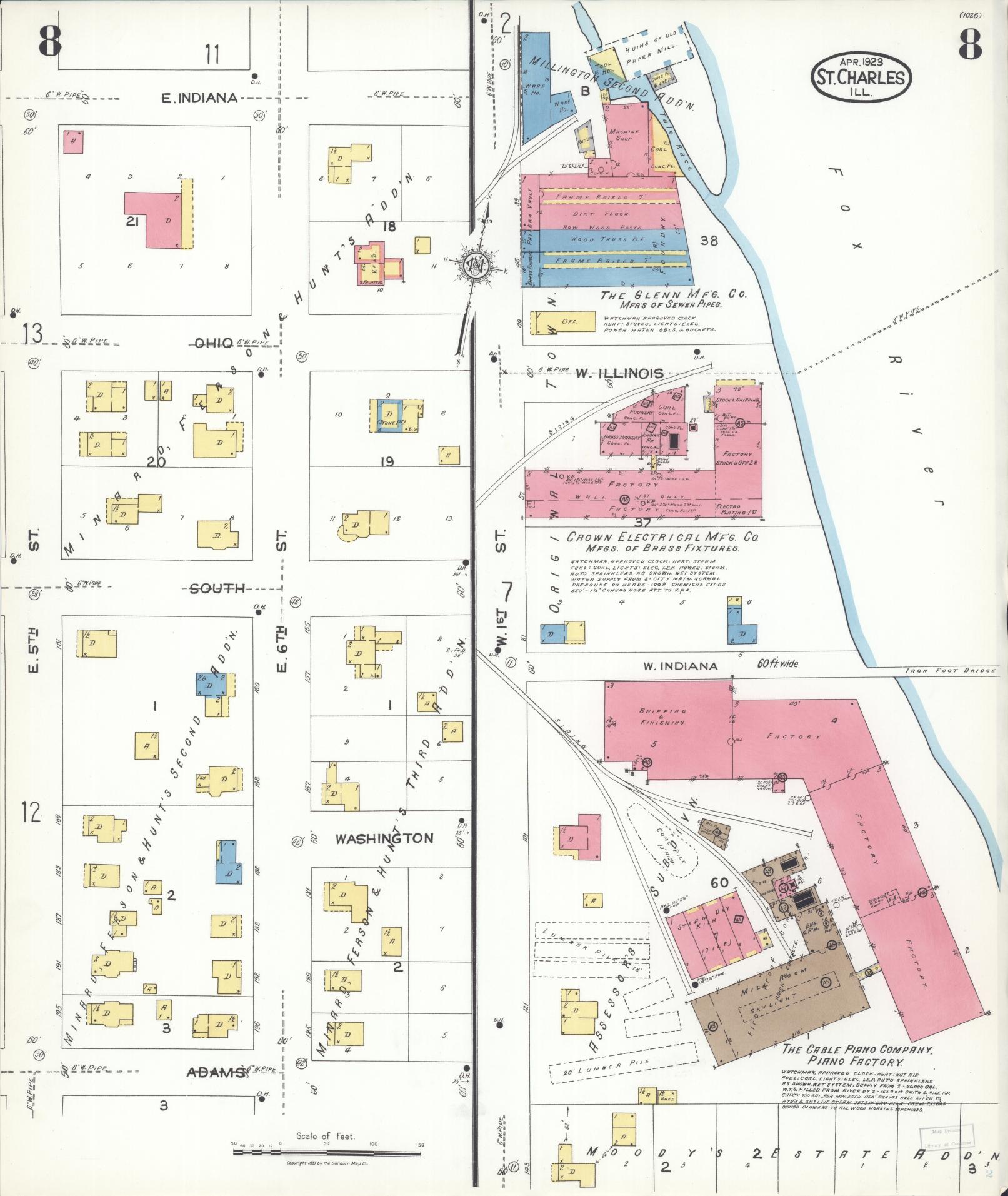 Sanborn Fire Insurance Map from Saint Charles, Kane County, Illinois (1923), Sheet #0008 - Complete Map Set gallery image, historic Sanborn map, vintage wall art, Illinois Illinois