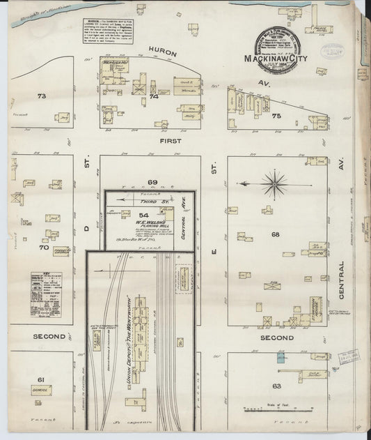 Sanborn Fire Insurance Map from Mackinaw City, Cheboygan County, Michigan (1884), Sheet #0001 - Historic Sanborn Fire Insurance Map Print, vintage old map wall art, antique decor, genealogy gift, Michigan Michigan map
