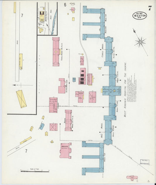 Sanborn Fire Insurance Map from Weston, Lewis County, West Virginia (1907), Sheet #0007 - Historic Sanborn Fire Insurance Map Print, vintage old map wall art, antique decor, genealogy gift, West Virginia West Virginia map