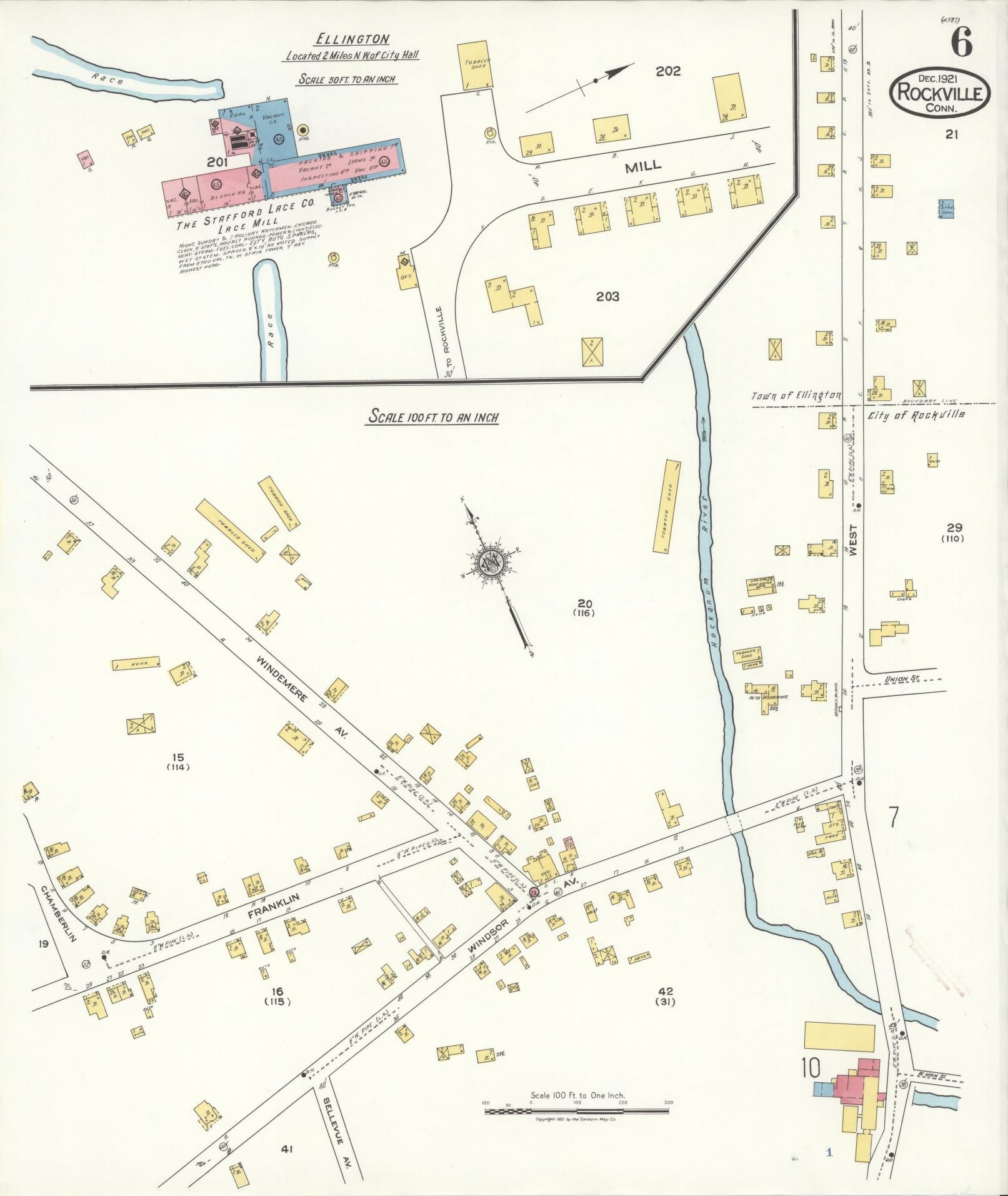 Sanborn Fire Insurance Map from Rockville, Tolland County, Connecticut (1921), Sheet #0006 - Complete Map Set gallery image, historic Sanborn map, vintage wall art, Connecticut Connecticut
