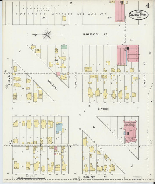 Sanborn Fire Insurance Map from Colorado Springs, El Paso County, Colorado (1895), Sheet #0004 - Historic Sanborn Fire Insurance Map Print, vintage old map wall art, antique decor, genealogy gift, Colorado Colorado map
